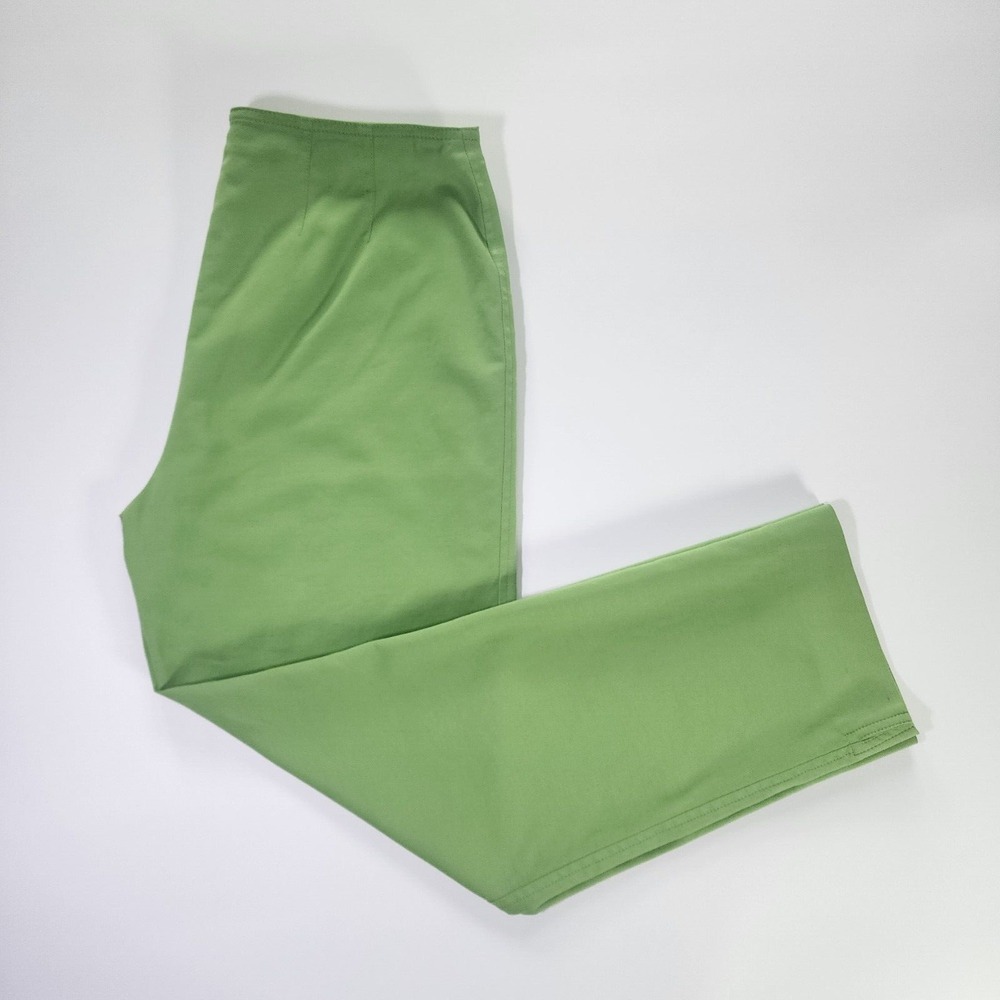 St John Pants Slacks Women's 4 Green Cotton Straight Leg Flat Front Zipper EUC - Picture 3 of 10